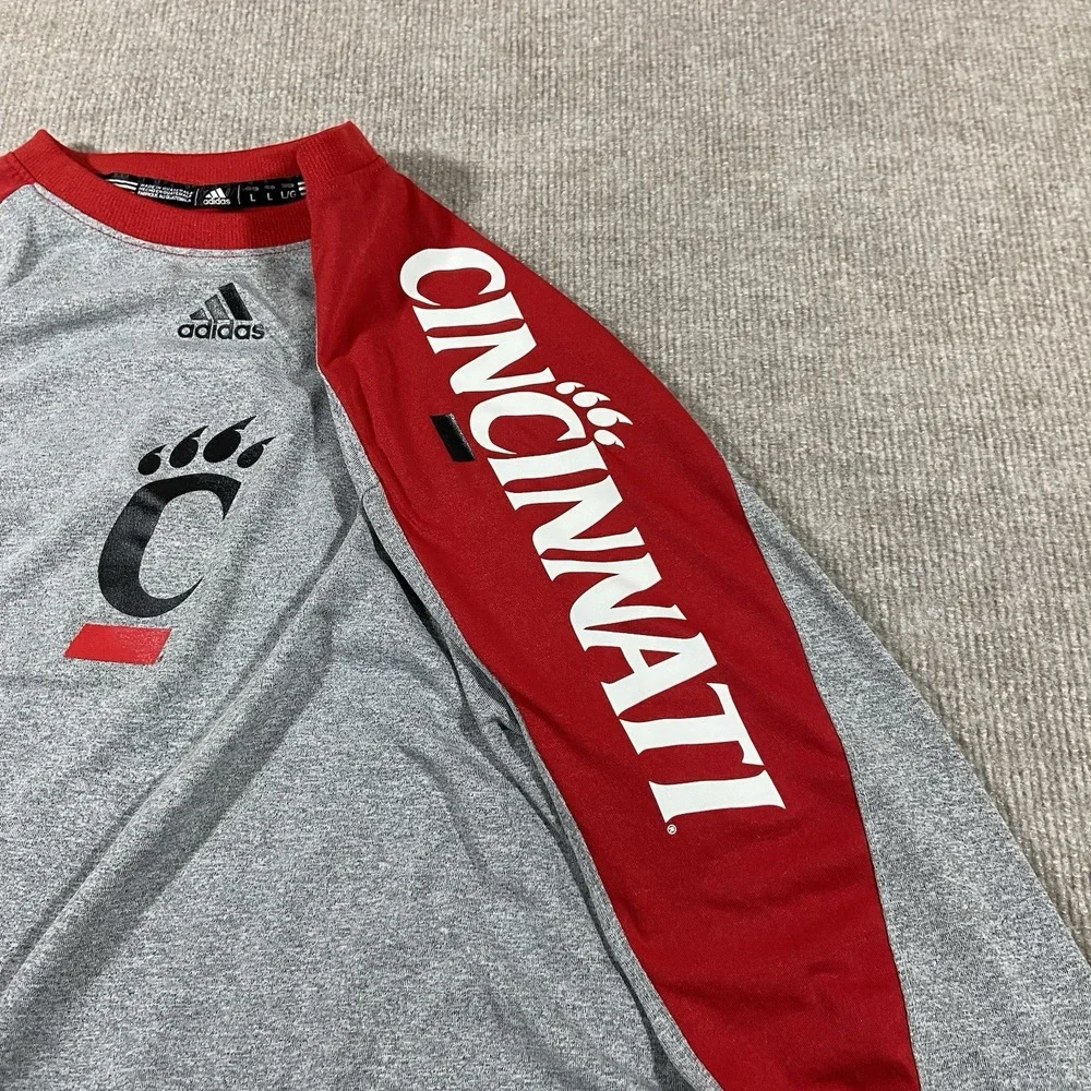 Adidas Cincinatti Bearcats Shirt Mens Large Long Sleeve Grey Red Spellout Player